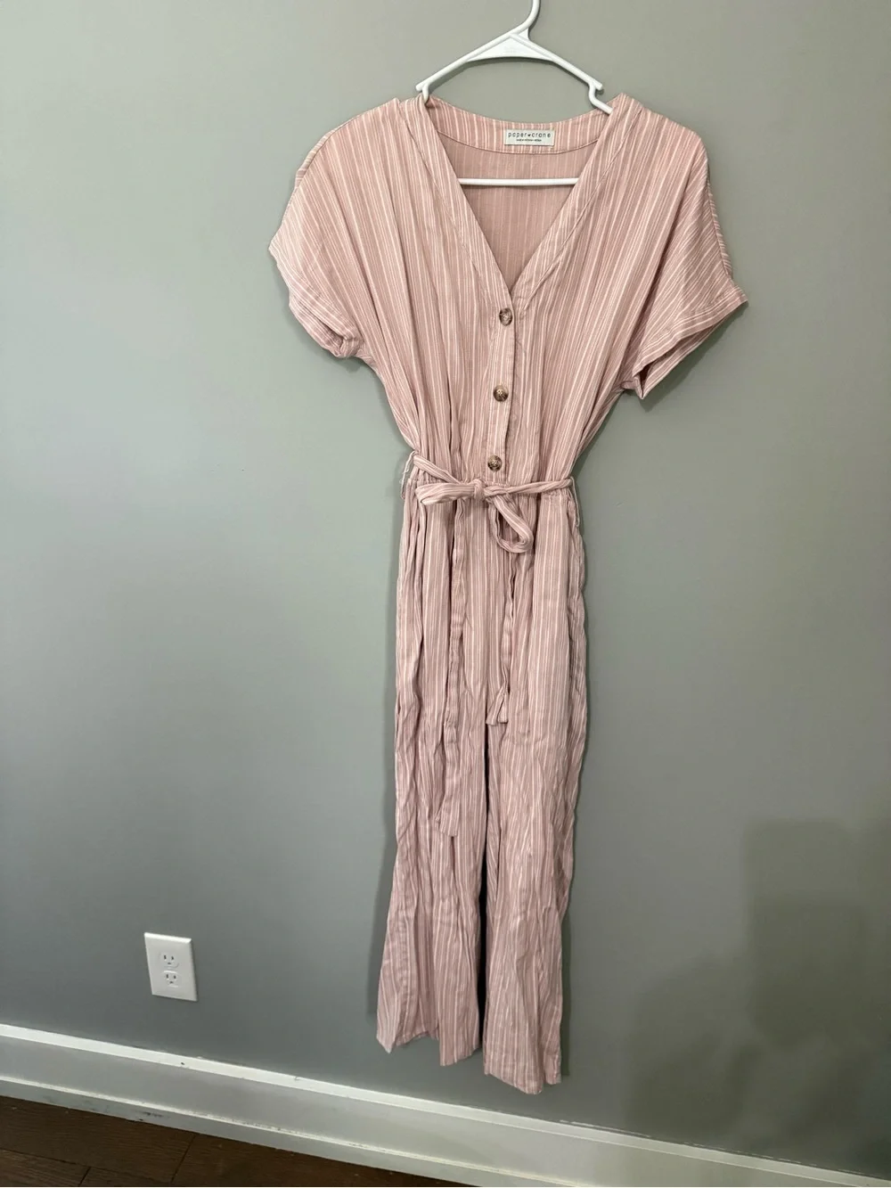 Pleated Button-Front Jumpsuit in Dusty Pink